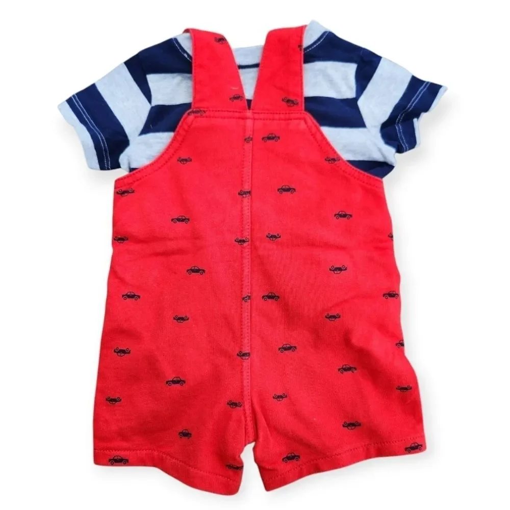 2-Piece Carter's Baby Red shortalls Overalls Striped T-Shirt Kids 12 Months